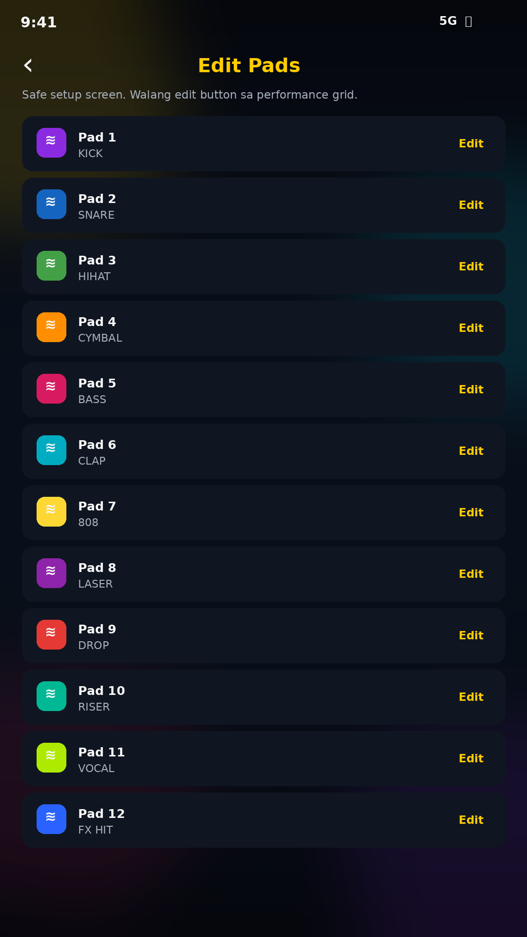 Edit Pads screen